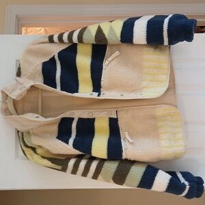 FP Movement by Free People Striped Zip Up Jacket - Cream, Navy, Yellow, Green